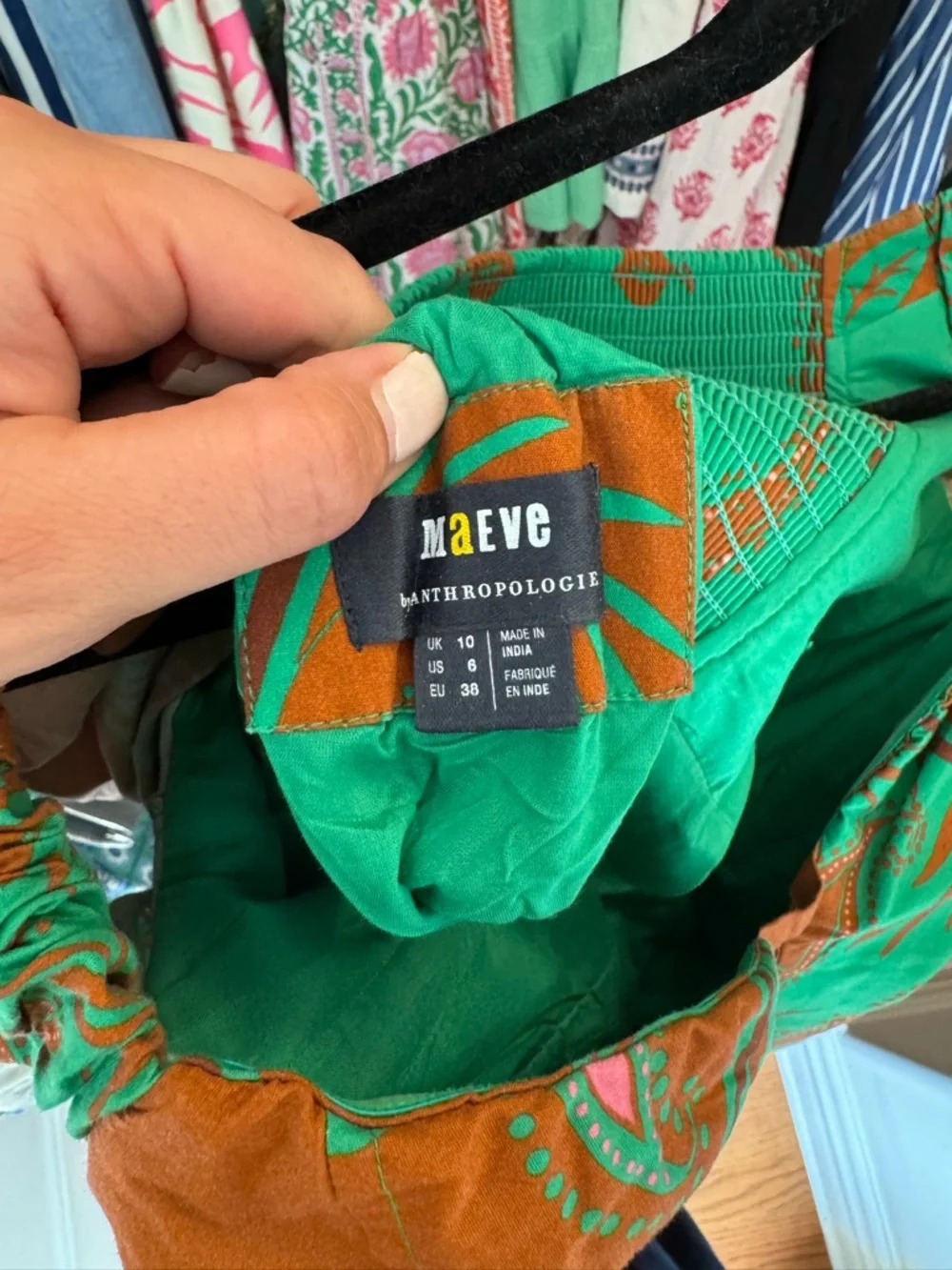 Maeve Anthropologie Green Tropical Print Midi Dress Puff Sleeve Size 6 - Picture 2 of 2